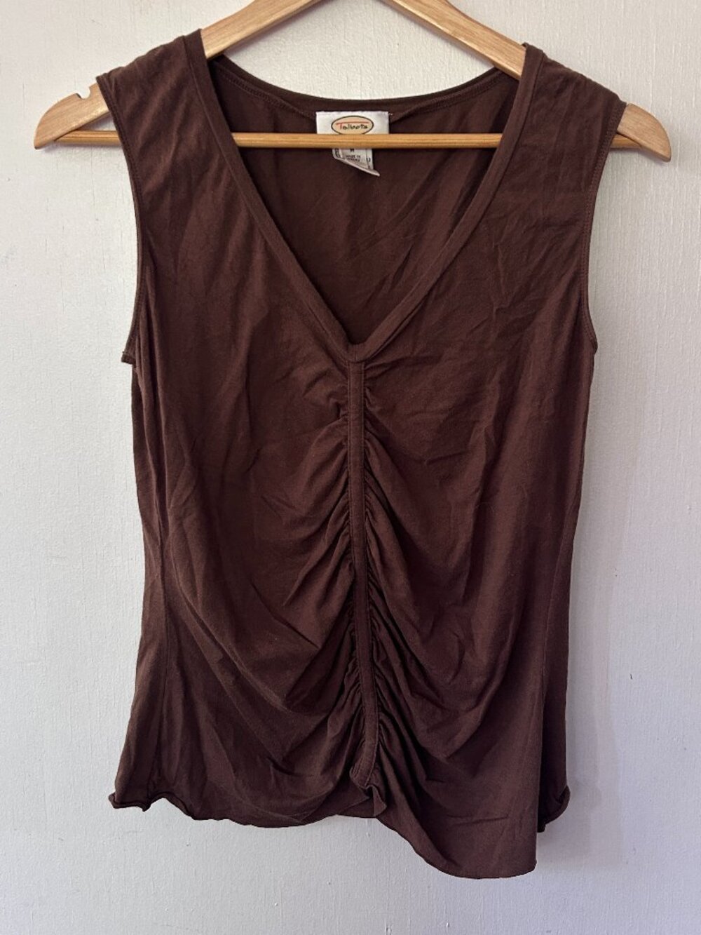 Talbots Vintage Y2K Sleeveless Top Womens Medium Brown V-neck Ruched Fairy